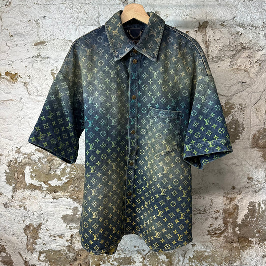 Louis Vuitton Watercolor Monogram Denim Button Up Shirt Sz L