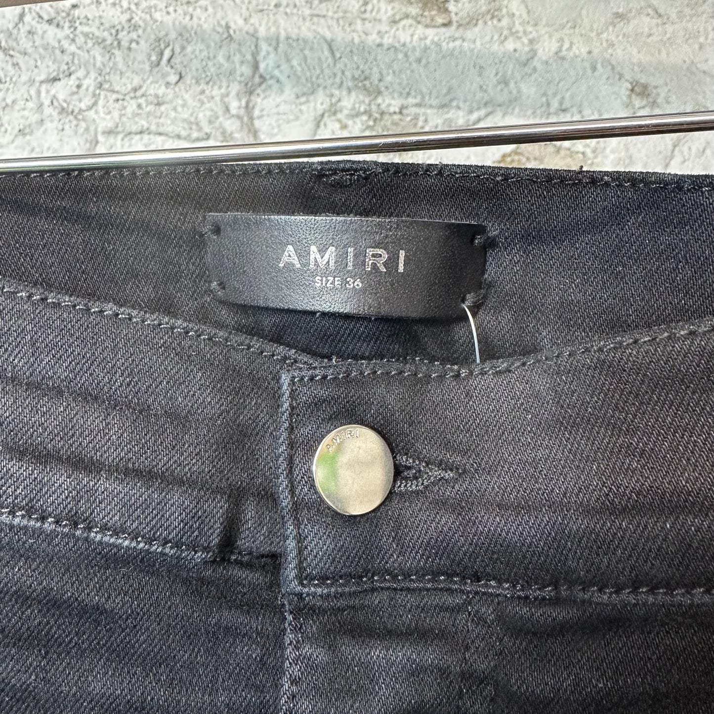 Amiri MX2 Pink Red Patch Black Denim Jeans Sz 36