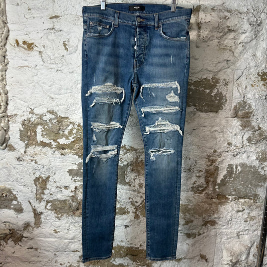 Amiri MX1 Denim Paisley Dark Blue Denim Jeans Sz 33