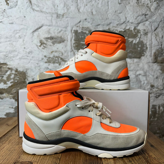 Chanel High White Orange CC Trainer Sneaker Sz 8 (41)