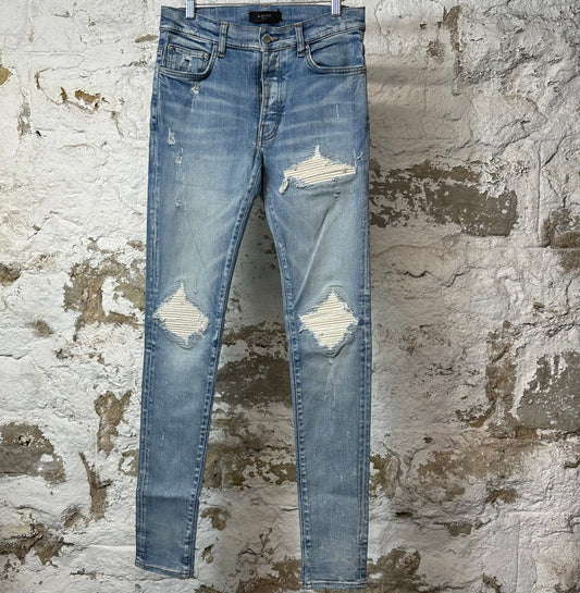 Amiri MX1 Cream Suede Blue Denim Jeans Sz 30