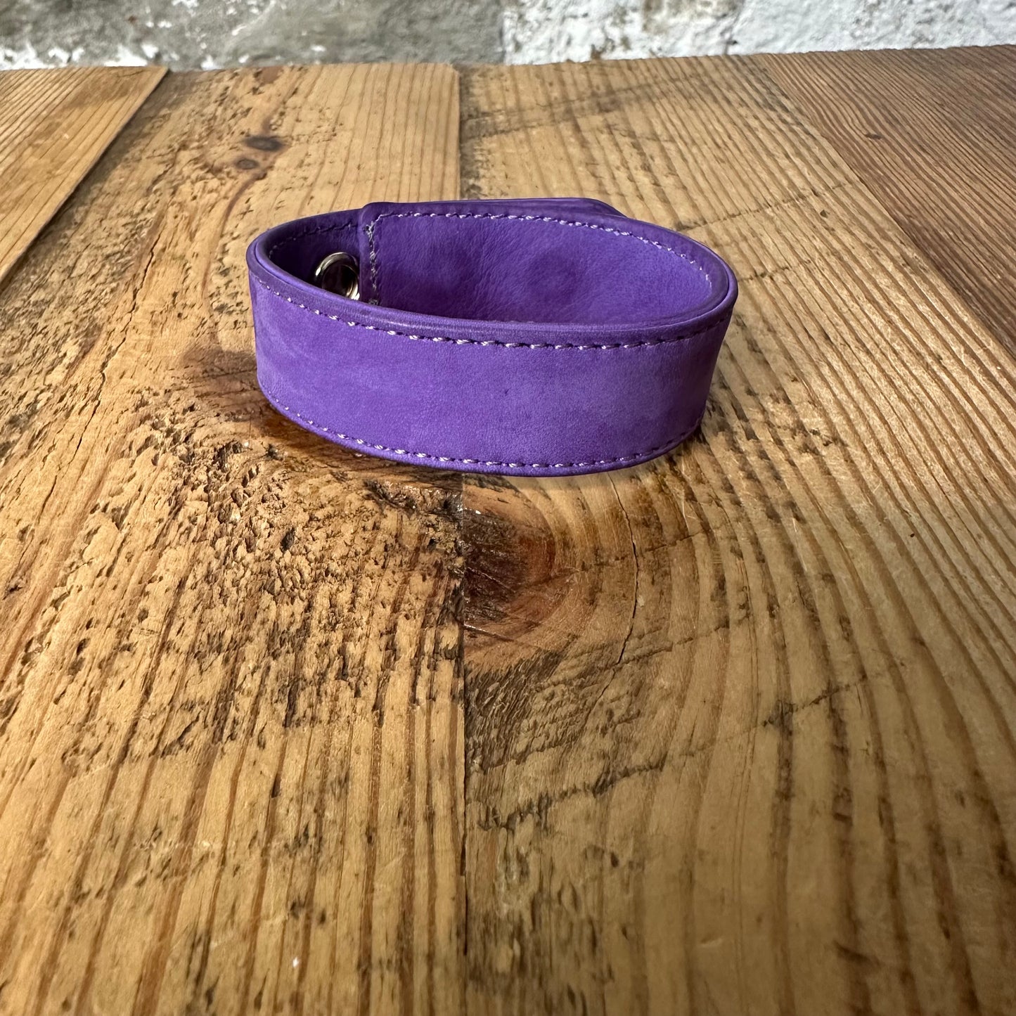 Chrome Hearts Purple Leather Cross Snap Bracelet W/ Pouch