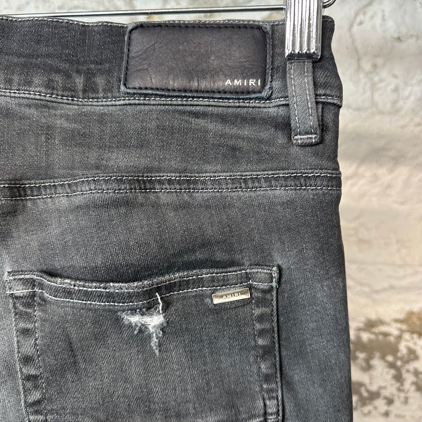 Amiri MX1 Black Suede Gray Denim Jeans Sz 32