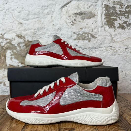 Prada Americas Cup Red Patent Gray Sneaker Sz 9.5