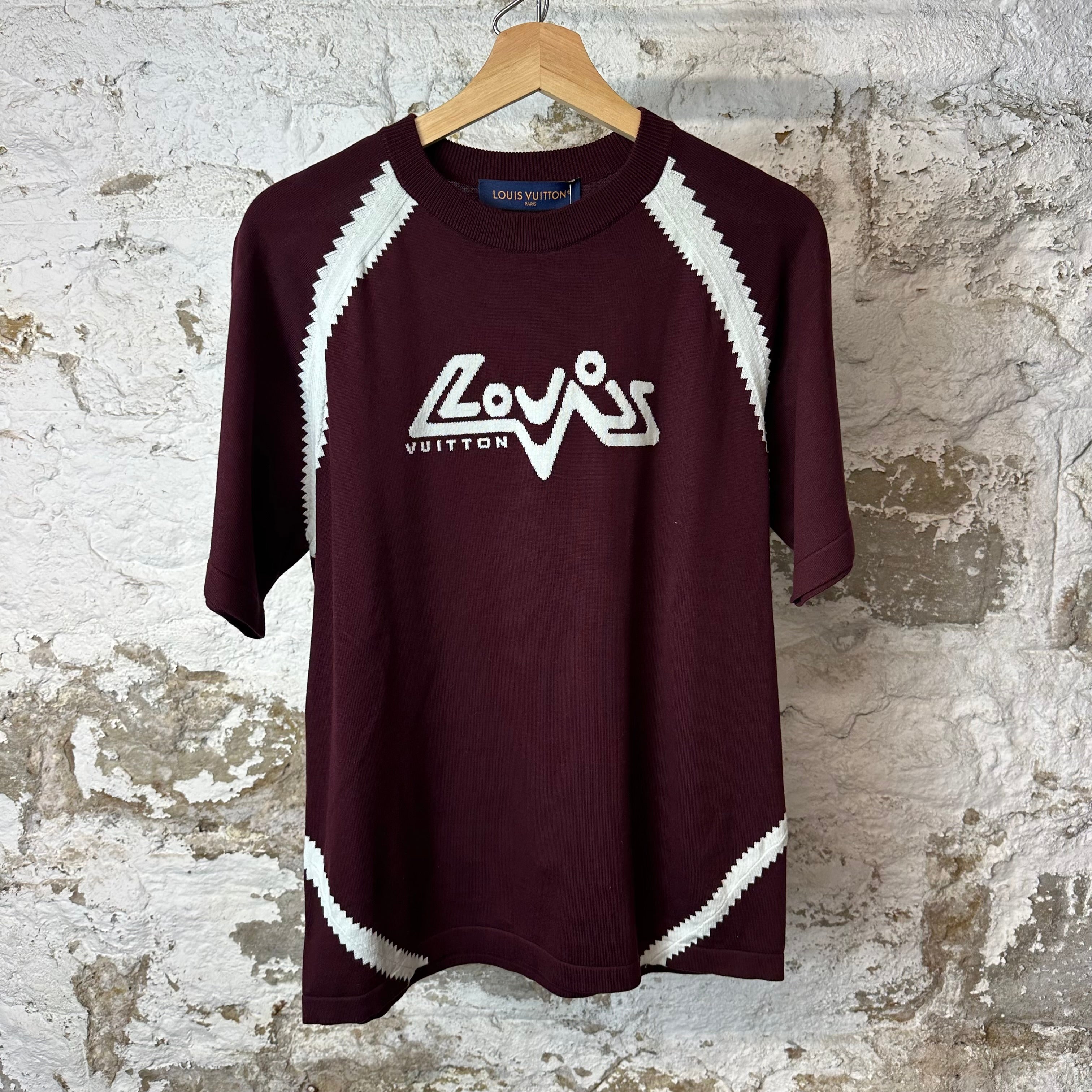 Louis Vuitton Spellout Intarsia T-shirt Maroon Sz S