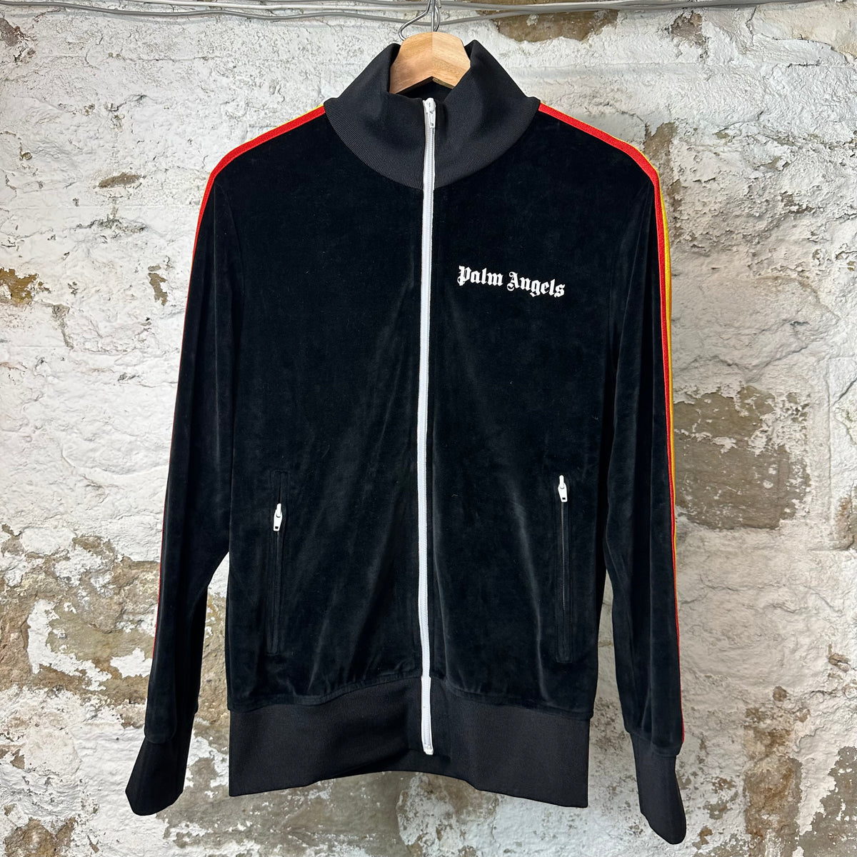 Palm Angels Rainbow Black Velour Track Jacket Sz S