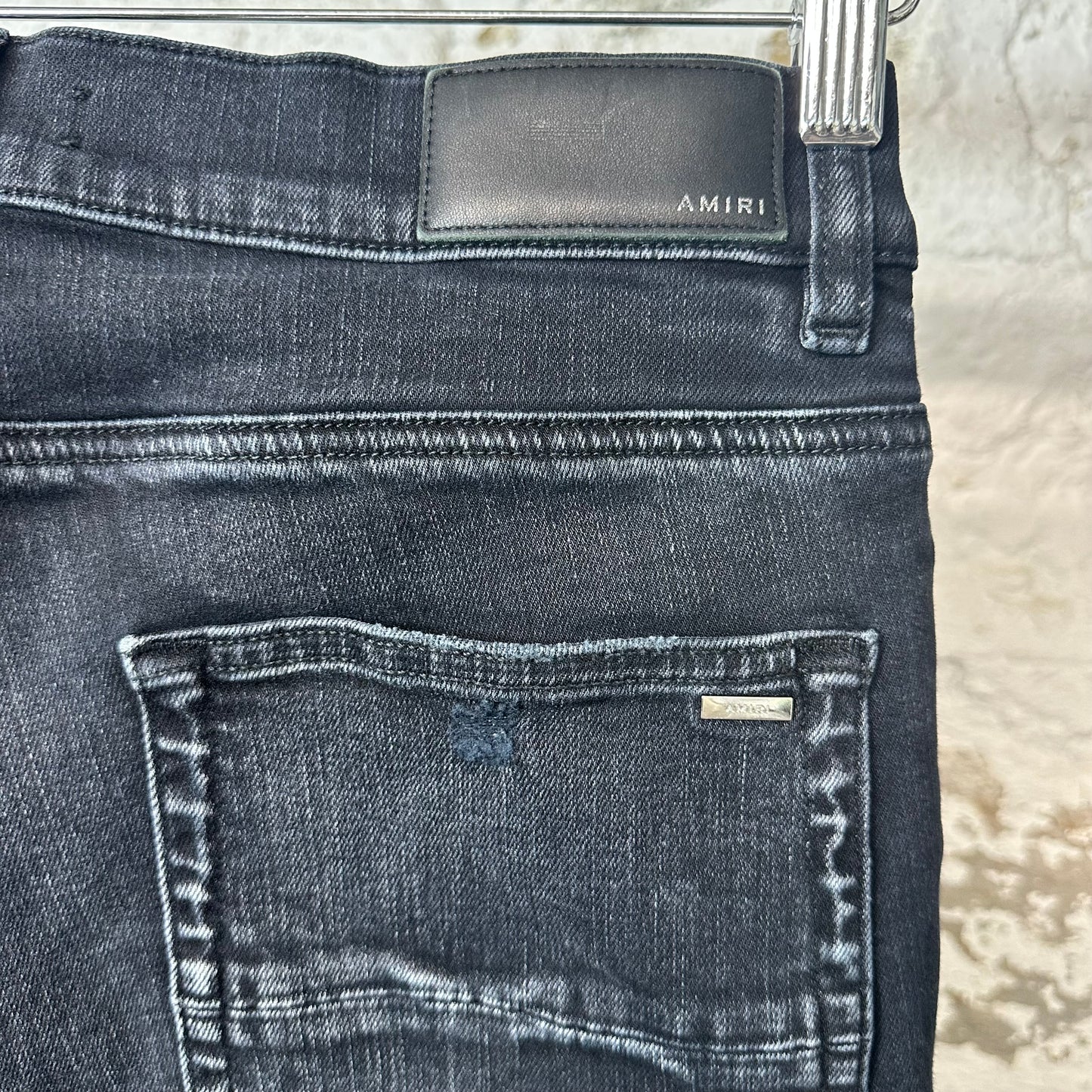 Amiri Black Varsity Patch Black Denim Jeans Sz 34