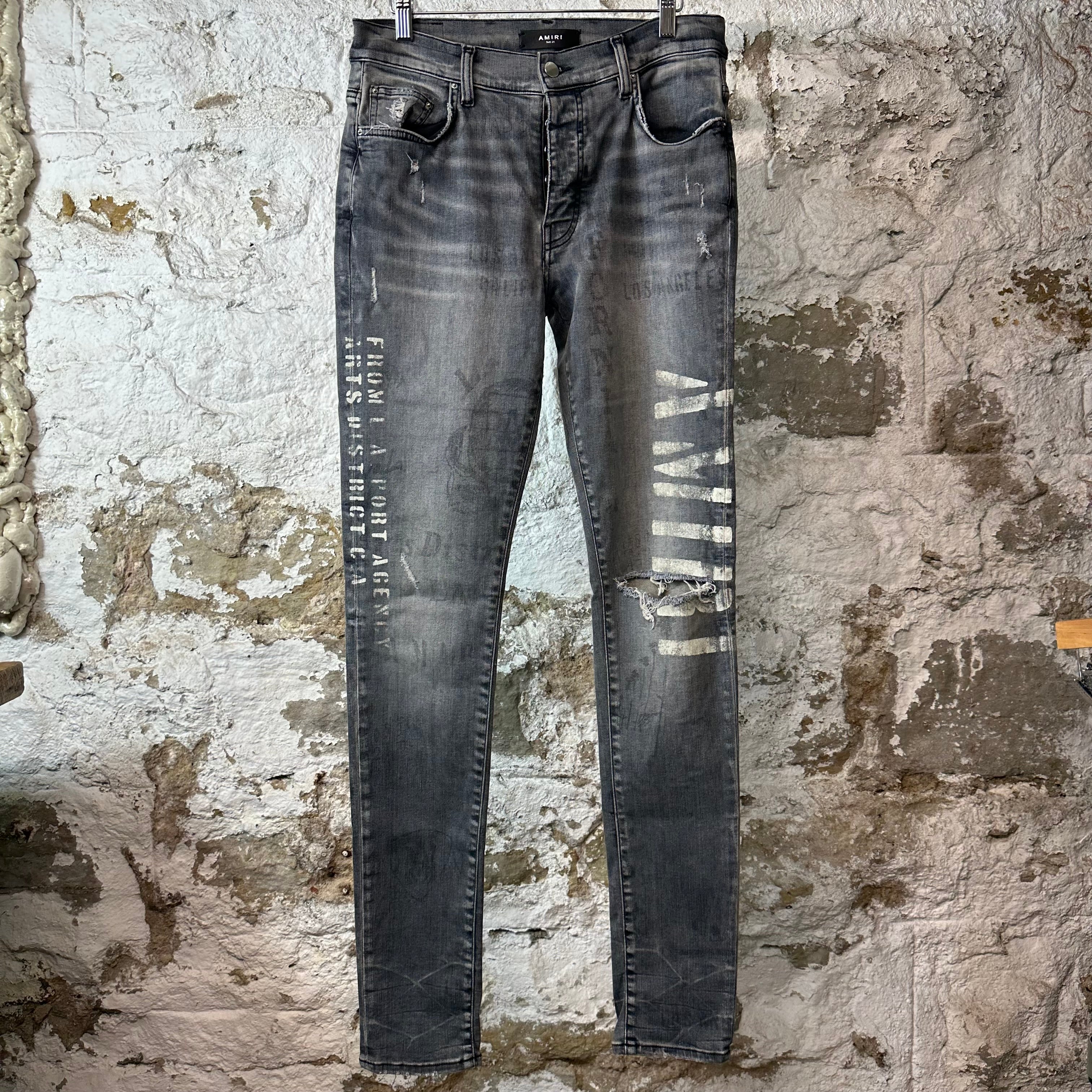 Amiri Army Stencil Grey Denim Jeans Sz 31