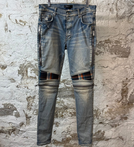 Amiri MX2 Multicolor Flannel Blue Denim Jeans Sz 32