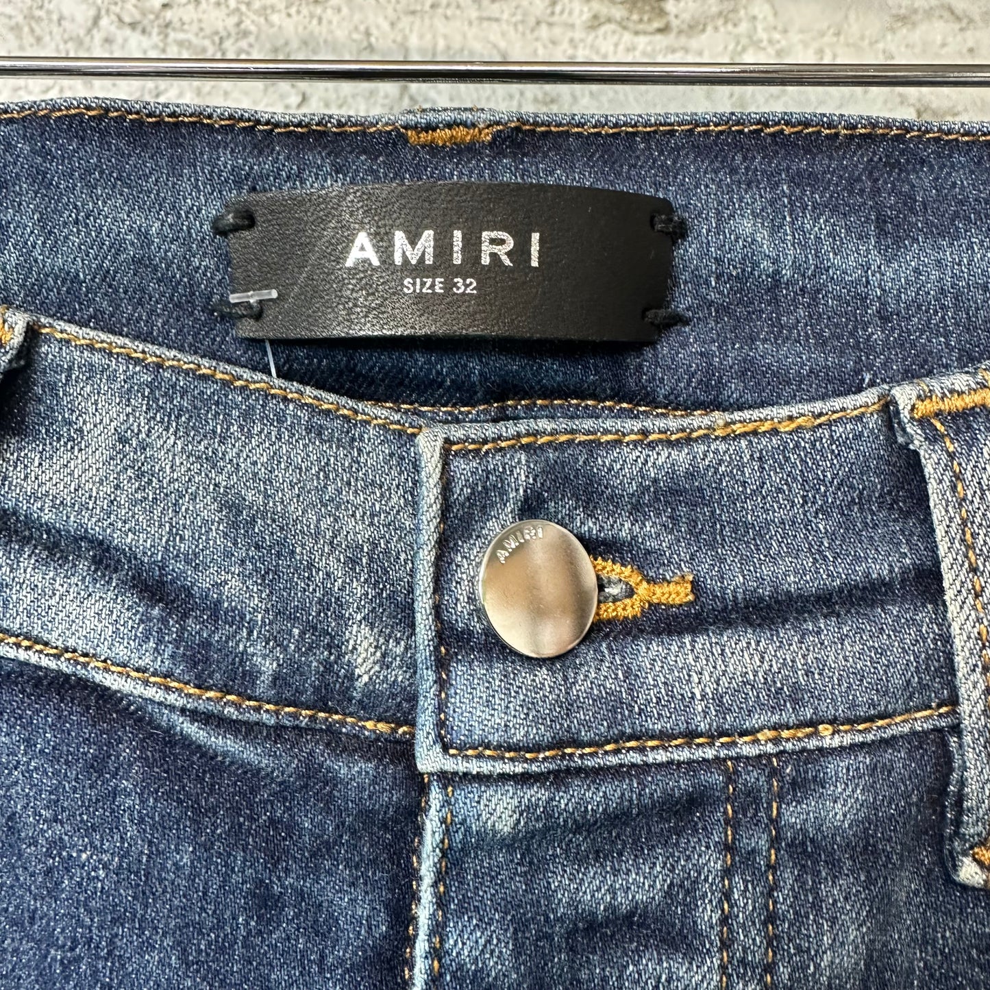 Amiri Purple Old English Spell Dark Blue Denim Jeans Sz 32