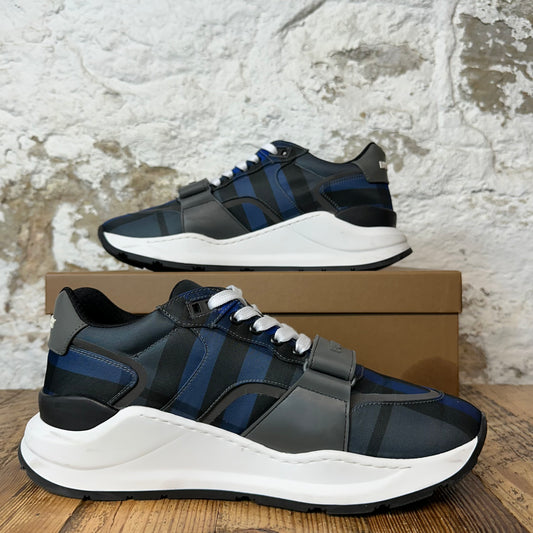 Burberry Ramsey Dark Blue Plaid White Black Sneaker Sz 10.5 (43.5)