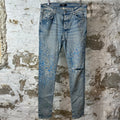 Amiri Knee Rip Crystal Splatter Blue Denim Jeans Sz 32