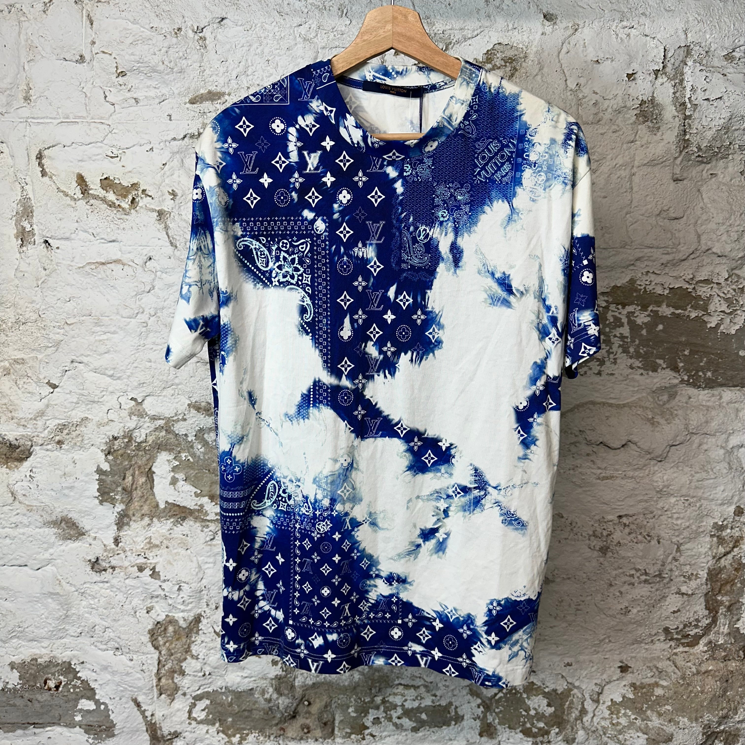 Louis Vuitton Blue Monogram Bandana T-shirt White Sz S