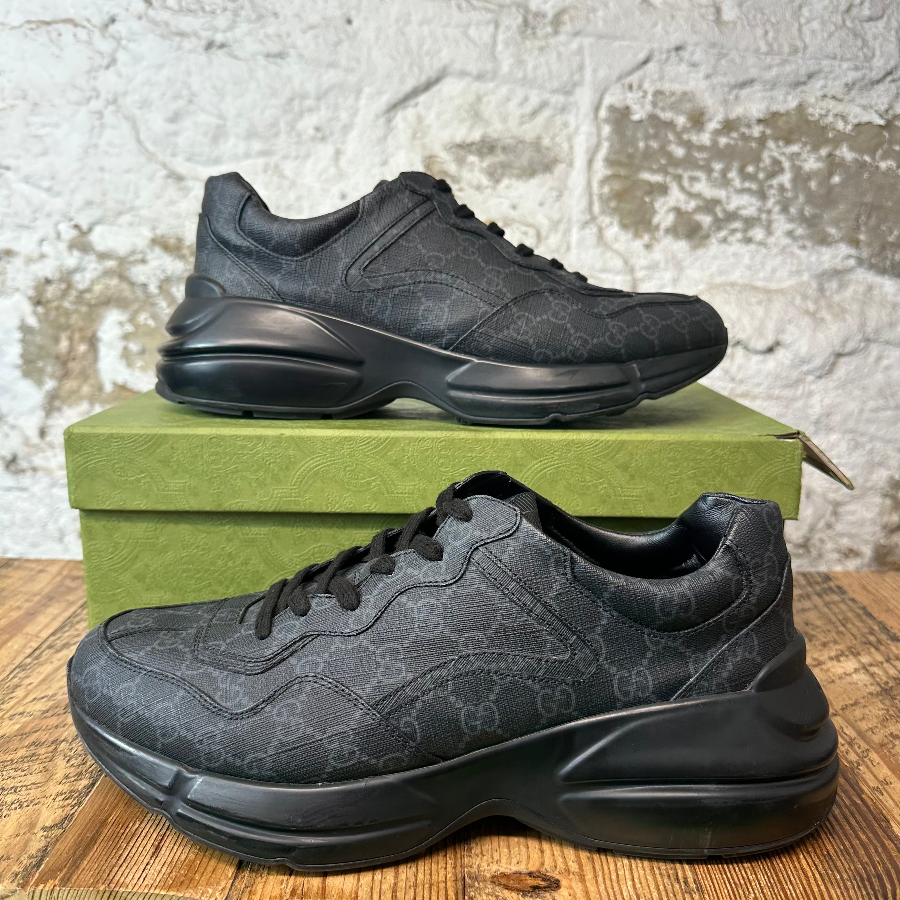 Gucci Rhyton Black GG Monogram Sneaker Sz 11