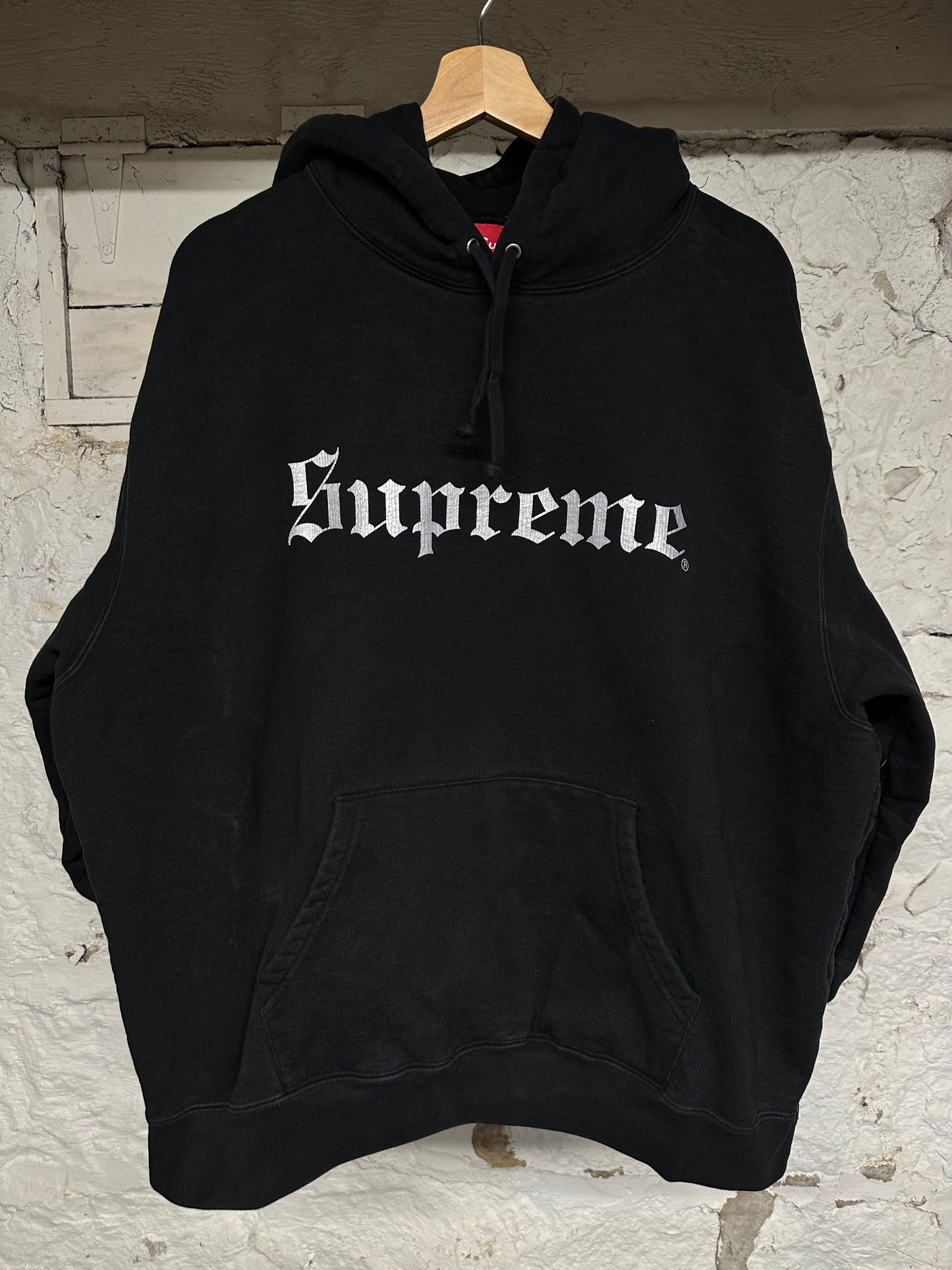 Supreme Black Gothic Spellout Hoodie Sz L