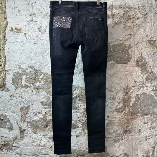 Amiri MX1 Grey Art Patch Black Denim Jeans Sz 33