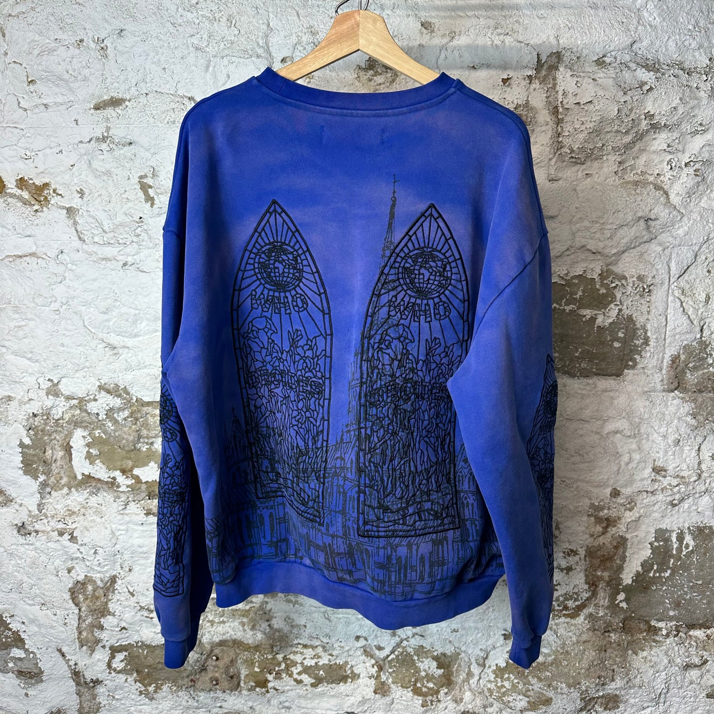 Who Decides War Black Stained Glass Crewneck Blue Sz M