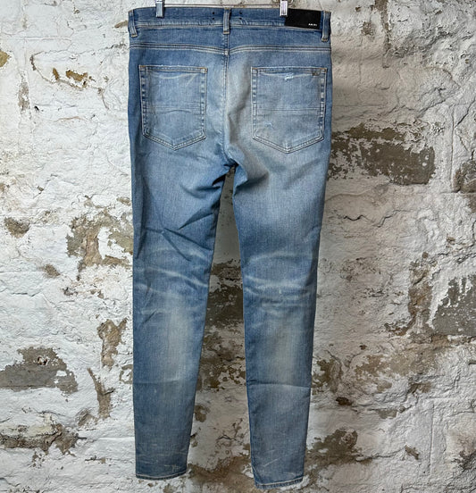 Amiri MX1 Cream Suede Blue Denim Jeans Sz 34