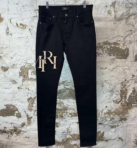 Amiri Cream Stagger Spell Black Denim Jeans Sz 32