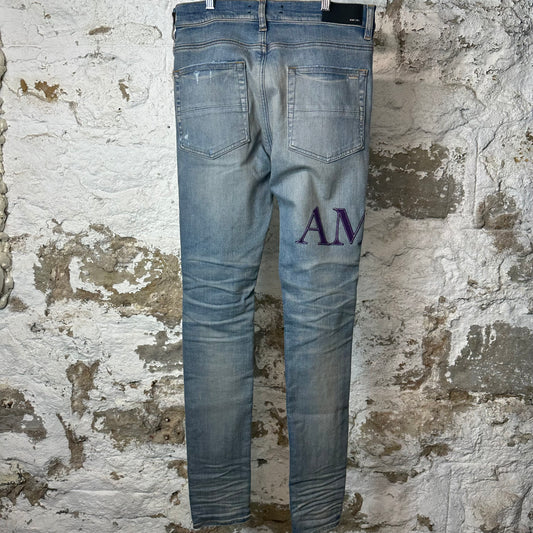Amiri Purple Suede Core Logo Blue Denim Jeans Sz 32 DS