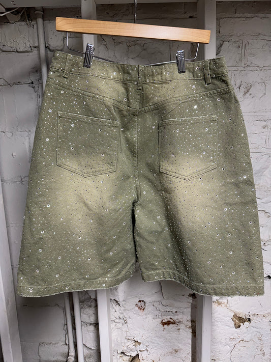 Vale Green Rhinestone Denim Shorts Sz 30 DS