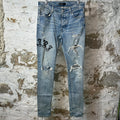 Amiri Black Paisley Old English Blue Denim Jeans Sz 32