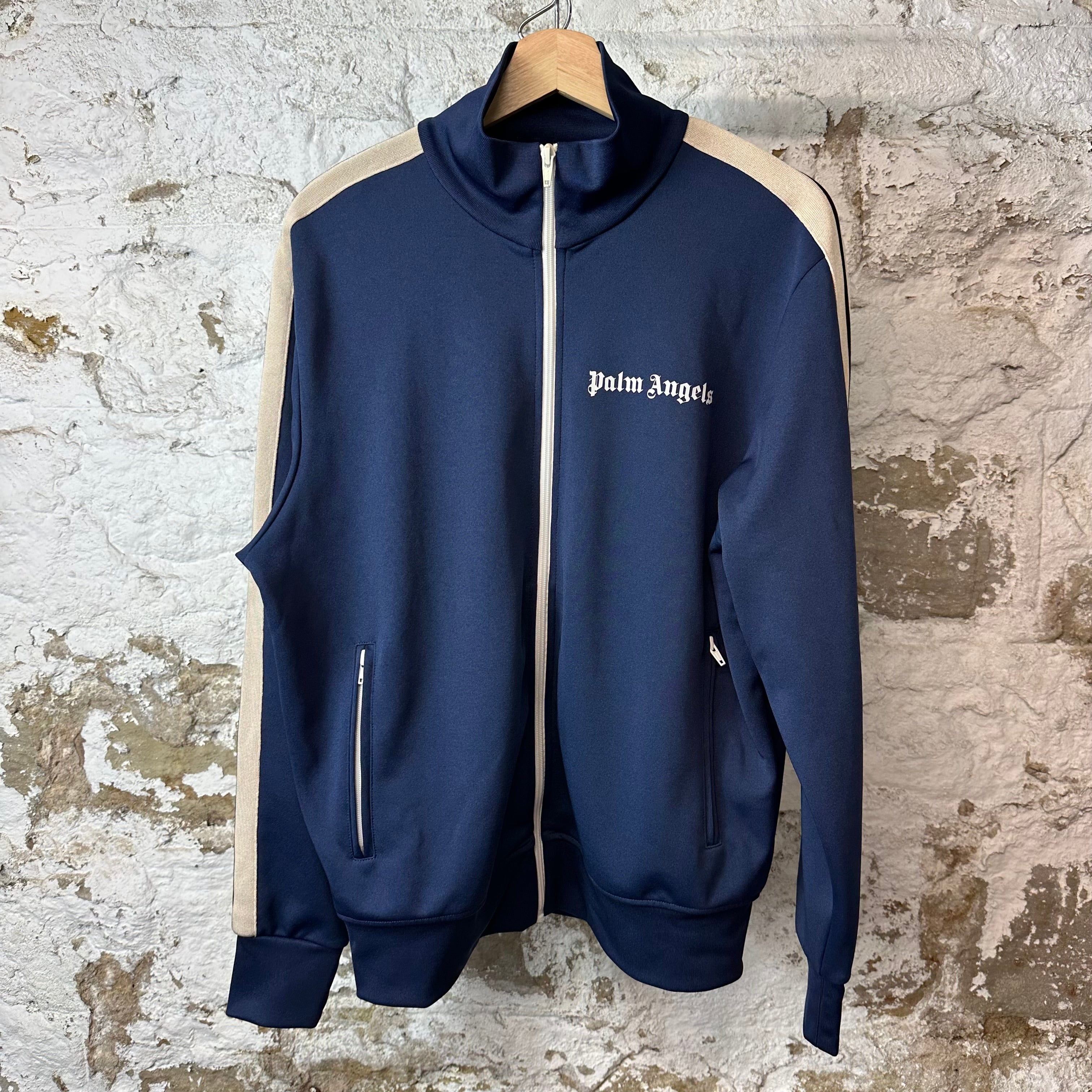 Palm Angels Navy Beige Track Jacket Sz L