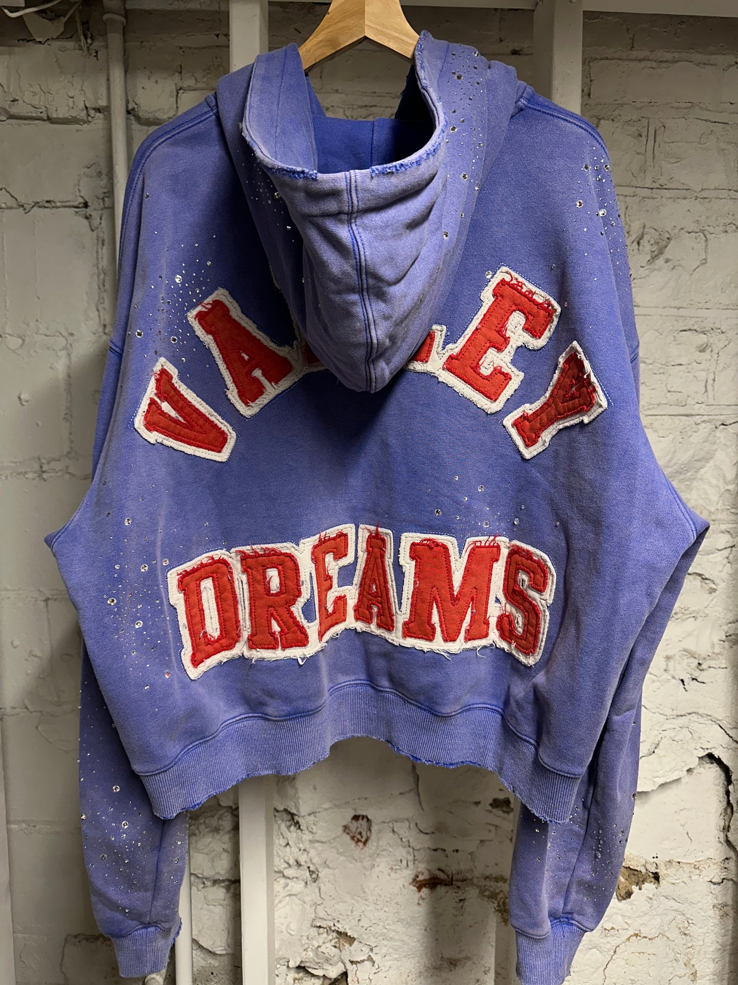 Vale Rhinestones Blue Zip Up Hoodie Sz XL