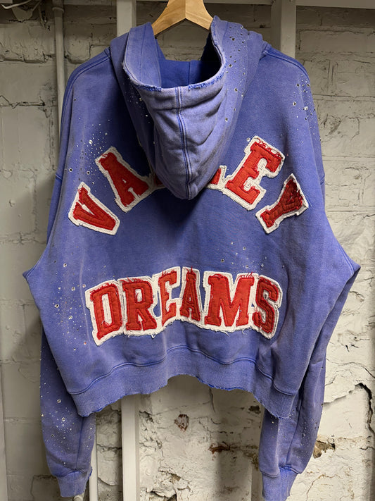 Vale Rhinestones Blue Zip Up Hoodie Sz XL