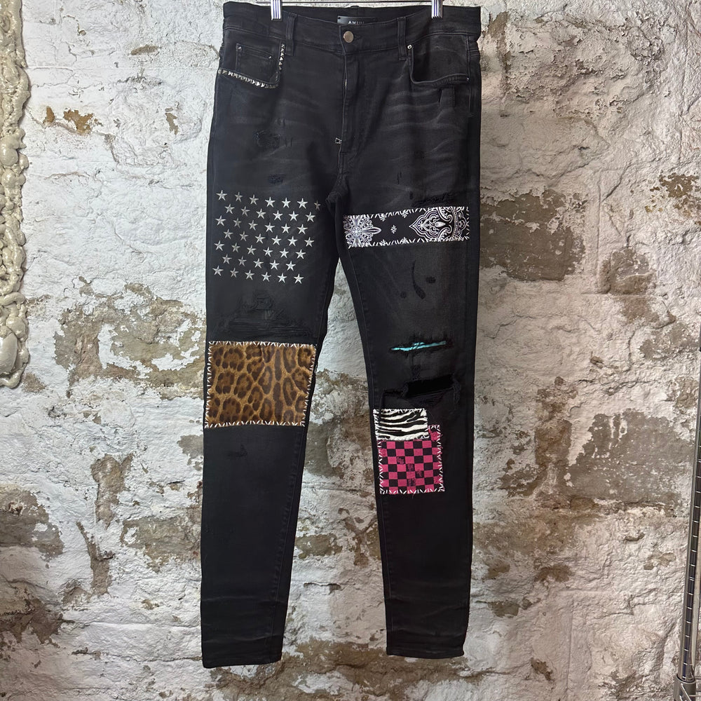 Amiri Animal Patches Black Denim Jeans Sz 34