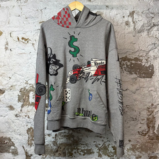 Rhude Race Car Money Hoodie Gray Sz M