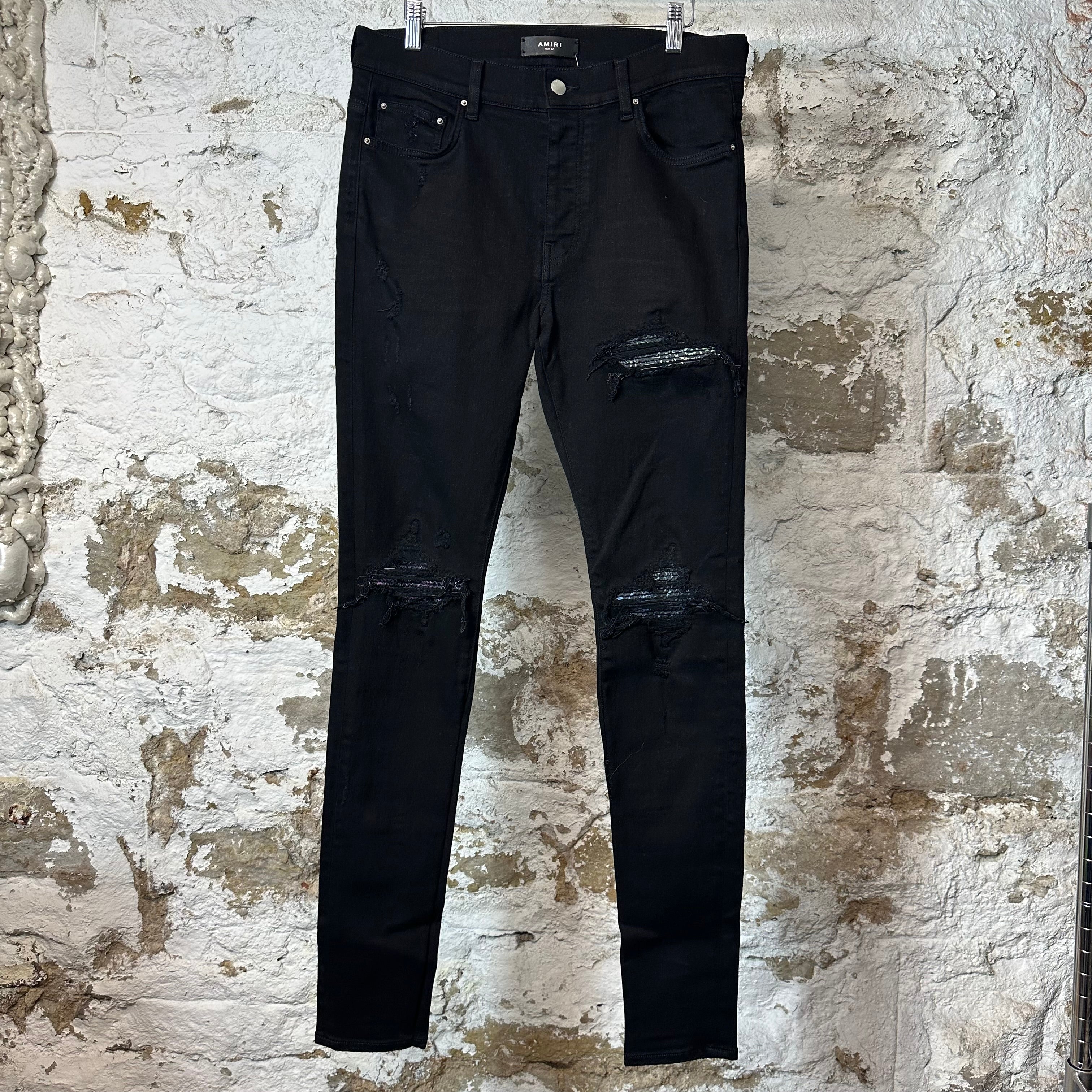 Amiri MX1 Multicolor Paisley Black Denim Jeans Sz 33