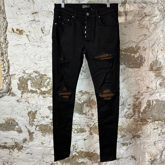 Amiri MX1 Brown Suede Black Denim Jeans Sz 31