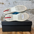 Prada Americas Cup Teal Blue Patent White Sneaker Sz 11.5
