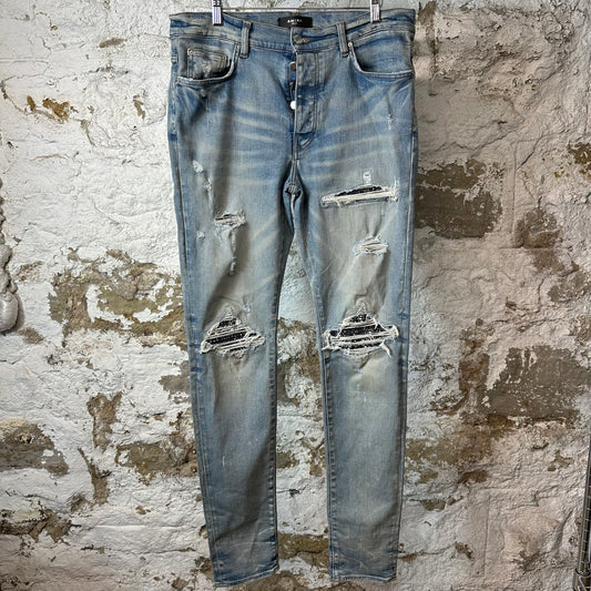 Amiri MX1 Black Paisley Blue Denim Jeans Sz 34