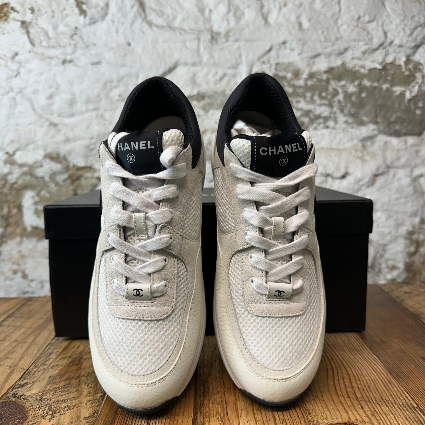 Chanel Black CC Cream White Sneaker Sz 7 (40)