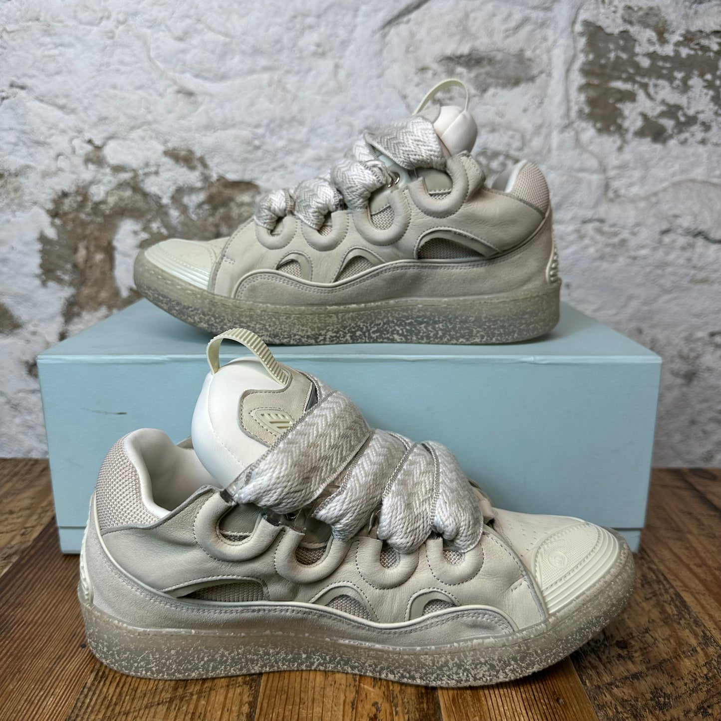Lanvin Curb White Gray Lace Beige Sneaker Sz 8 (41)