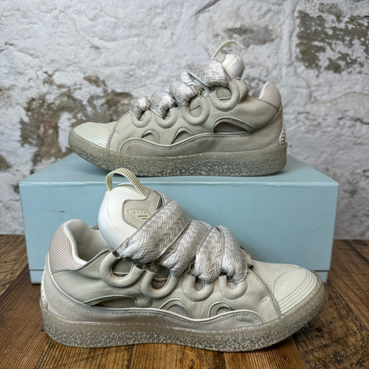 Lanvin Curb White Gray Lace Beige Sneaker Sz 8 (41)