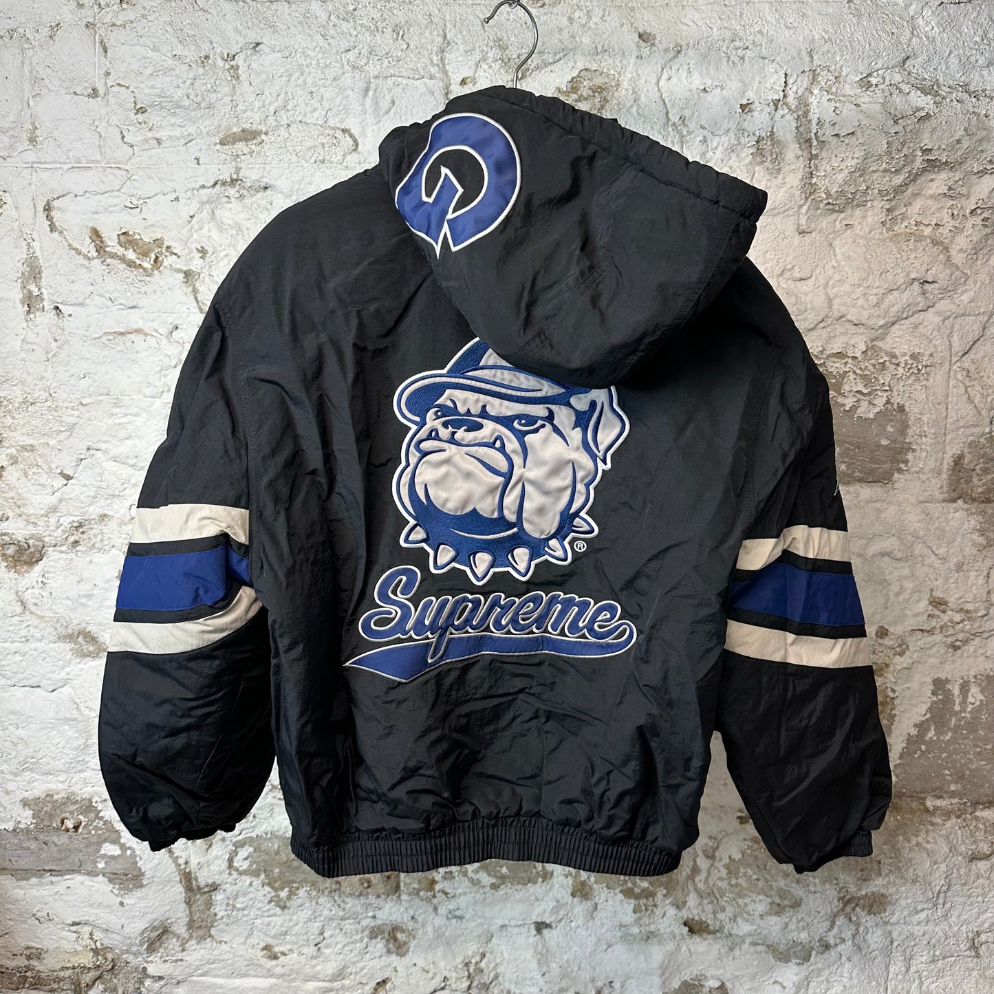 Supreme M&N NCAA Hooded Stadium Jacket Black Sz M