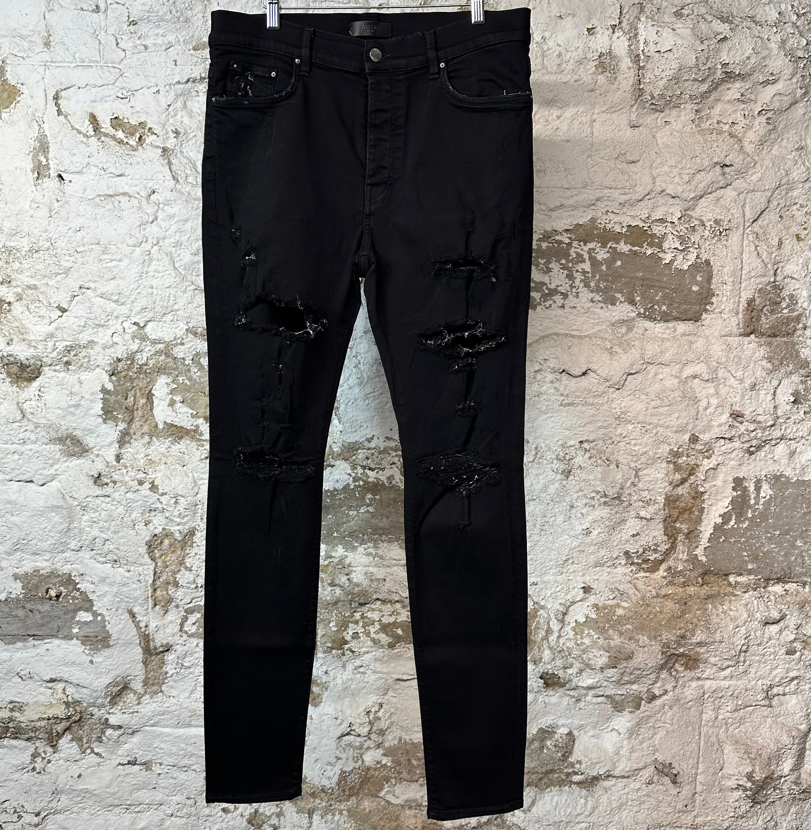 Amiri Distressed Plain Black Denim Jeans Sz 36