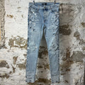 Amiri MX1 Denim Paint Splatter Blue Denim Jeans Sz 33