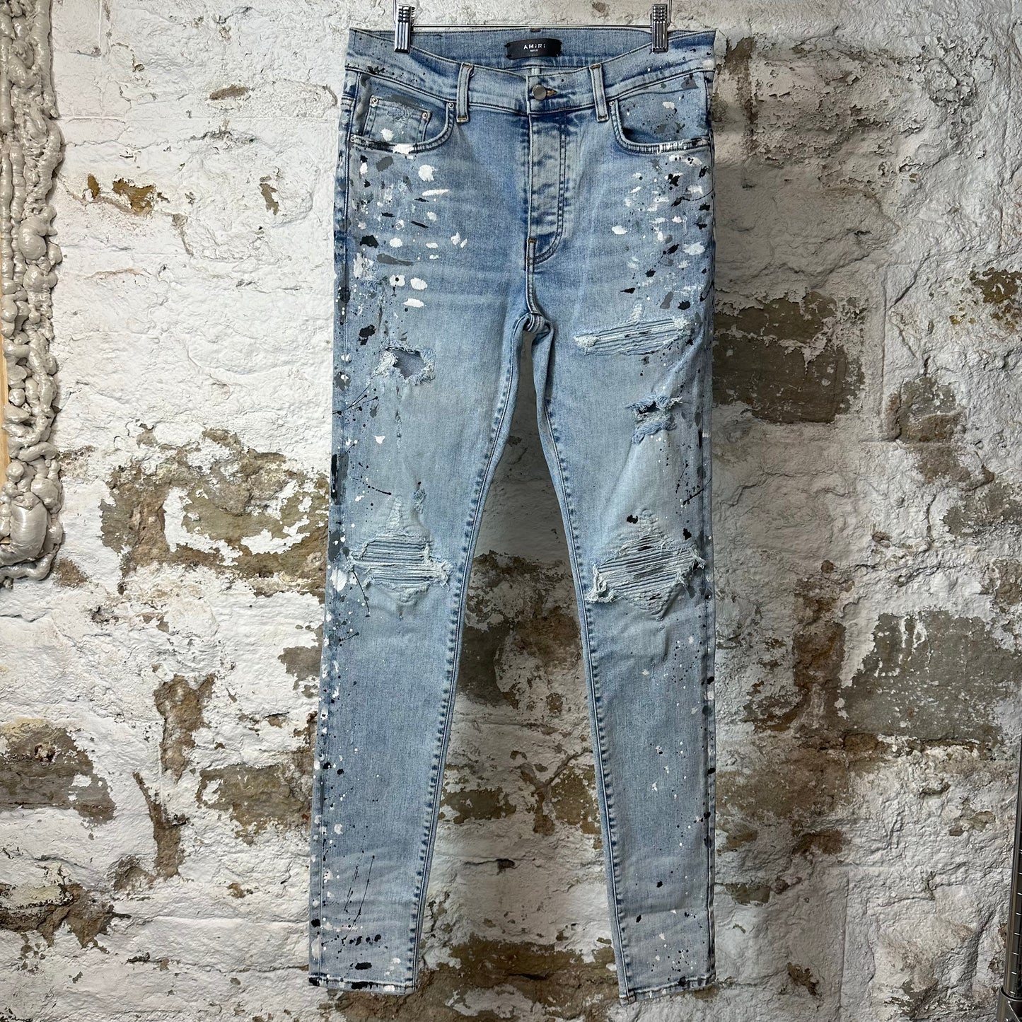 Amiri MX1 Denim Paint Splatter Blue Denim Jeans Sz 33