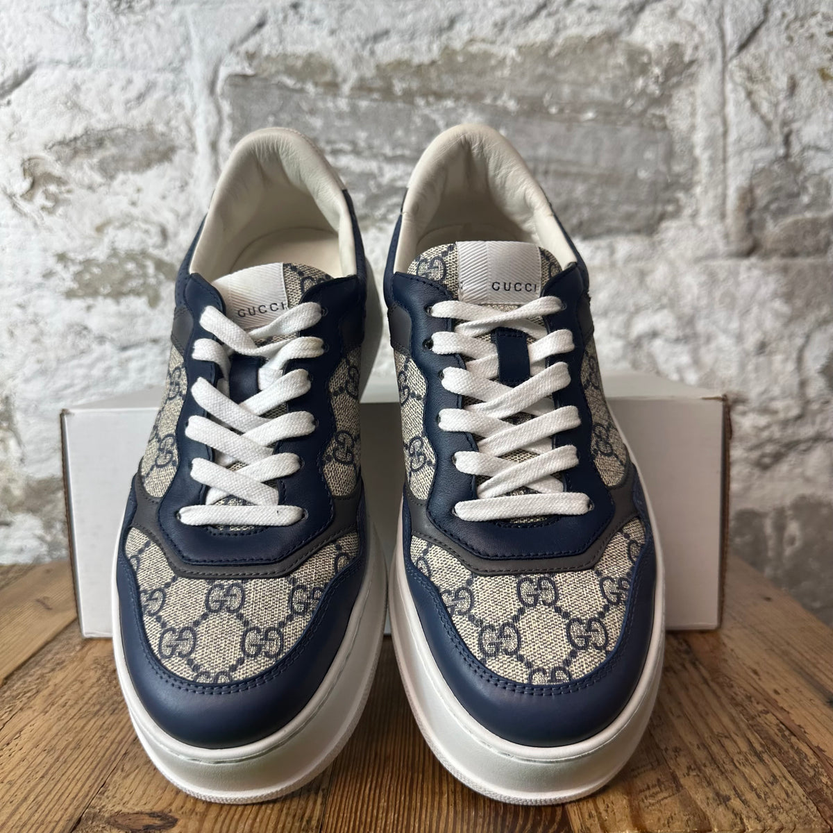 Gucci Re-Web Navy GG Monogram White Sneaker Sz 7.5