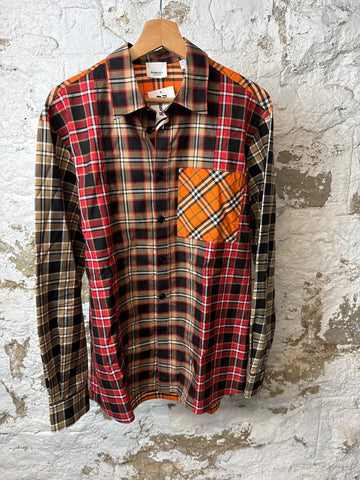 Burberry Orange Plaid Button Up Shirt Sz M