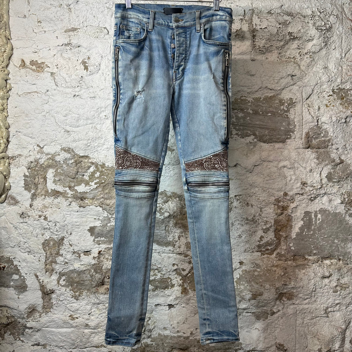 Amiri MX2 Brown Paisley Blue Denim Jeans Sz 30