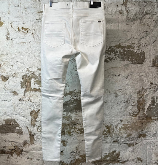 Amiri MX1 White Leather White Denim Jeans Sz 34