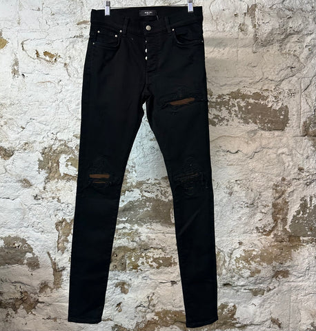 Amiri MX1 Brown Suede Black Denim Jeans Sz 29