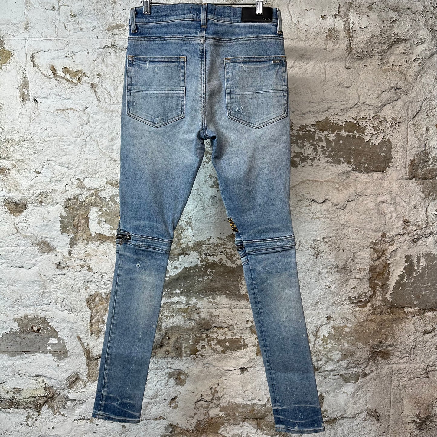 Amiri MX2 Yellow Brown Patch Blue Denim Jeans Sz 30