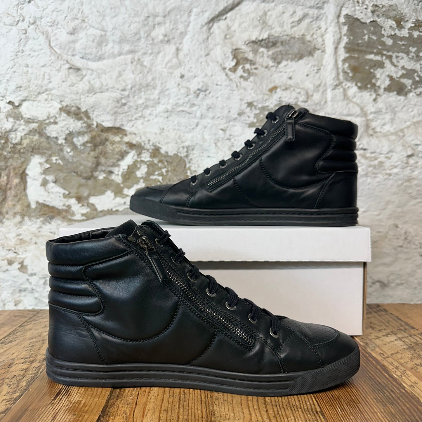 Chanel High Triple Black CC Leather Sneaker Sz 9 (42)