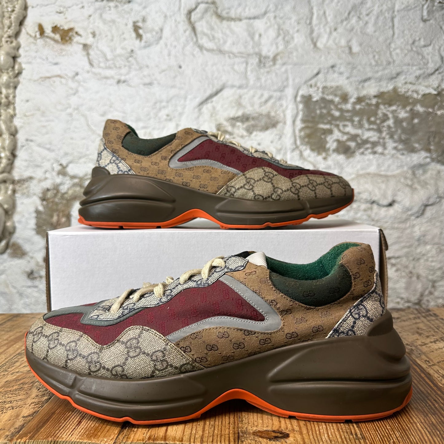 Gucci Rhtyon Multicolor GG Monogram Brown Sneaker Sz 11